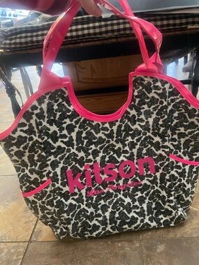 kitson Leopard Print Tote with Hot Pink Trim